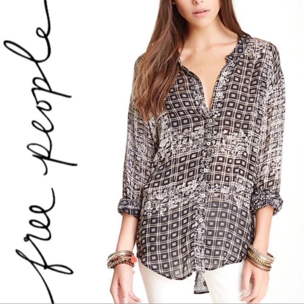 Free People Caravan Patchwork Button Down Top - image 1